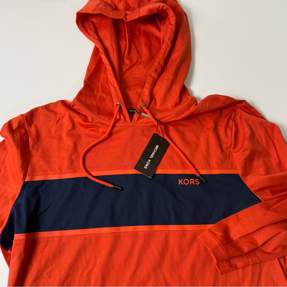 Michael Kors 100% Cotton Pullover Hoodie NWT Colorblock Banner New